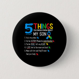 Autistische Zoon Autisme Awareness Ondersteuning V Ronde Button 5,7 Cm