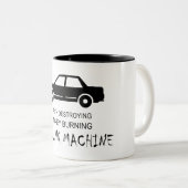 Auto Aarde vernietigt geldverbrandingmachine Tweekleurige Koffiemok (Voorkant rechts)