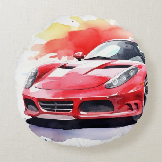 Auto aquarel rond kussen (Voorkant)
