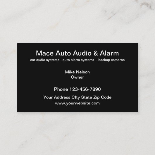 Auto-audiosystemen en beveiligingssystemen visitekaartje (Voorkant)