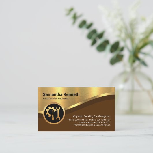 Auto Auto Luxe Gouden Curve Golflijnen Visitekaartje (Staand voorkant)