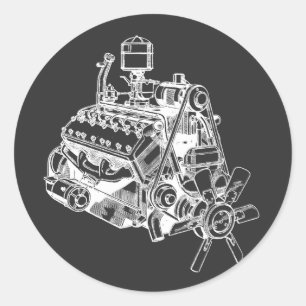 Auto Auto V 12 Motor Illustratie Kunst Ronde Sticker