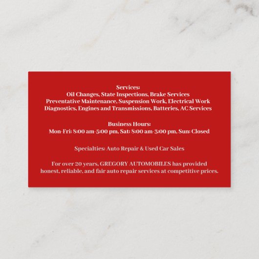 Auto-auto Visitekaartje (Achterkant)