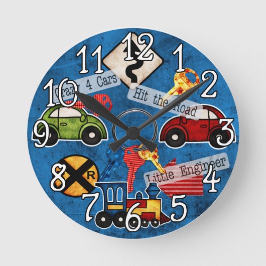 Auto, auto's, treinen ontwerp wandklok (Voorkant)