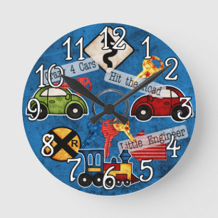 Auto, auto's, treinen ontwerp wandklok
