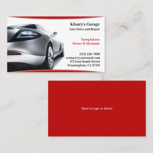 Auto auto's Visitekaartje (Voorkant / Achterkant)