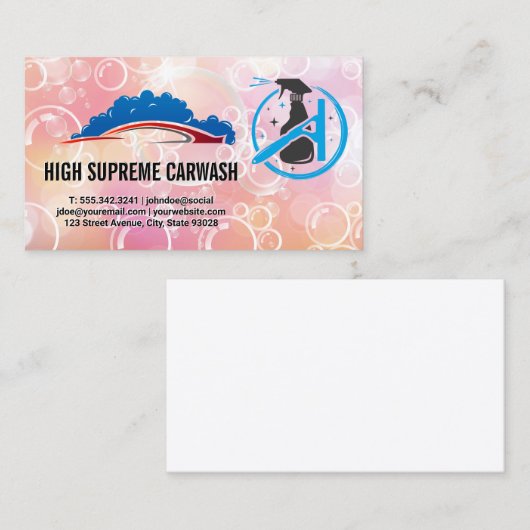 Auto Autowasserij | Spray | Zeepbellen Visitekaartje (Voorkant / Achterkant)