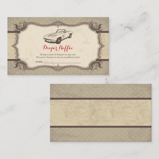 Auto Baby shower  Retro Luier Raffle Informatiekaartje (Voorkant / Achterkant)