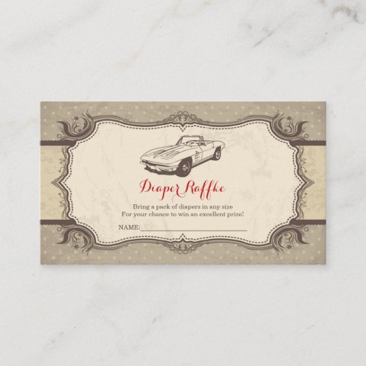 Auto Baby shower  Retro Luier Raffle Informatiekaartje (Voorkant)