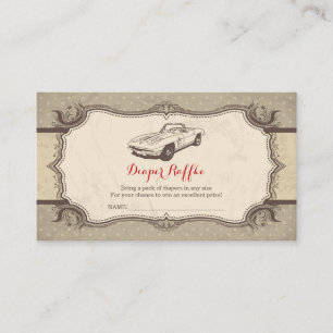 Auto Baby shower  Retro Luier Raffle Informatiekaartje