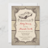 Auto Baby shower Uitnodiging  Retro (Voorkant)