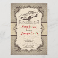 Auto Baby shower Uitnodiging  Retro