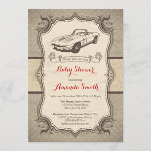 Auto Baby shower Uitnodiging  Retro