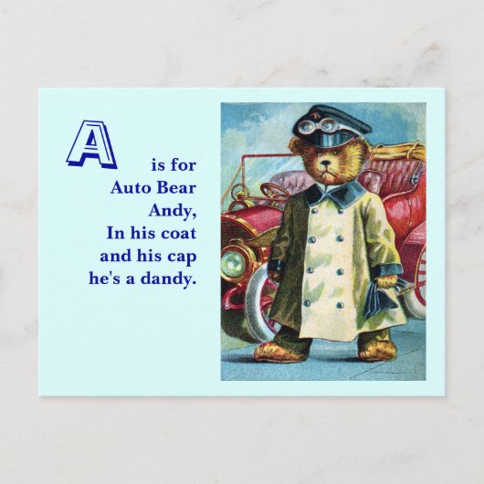 Auto Beer Andy - Letter A -  Teddy Bear Briefkaart (Voorkant)