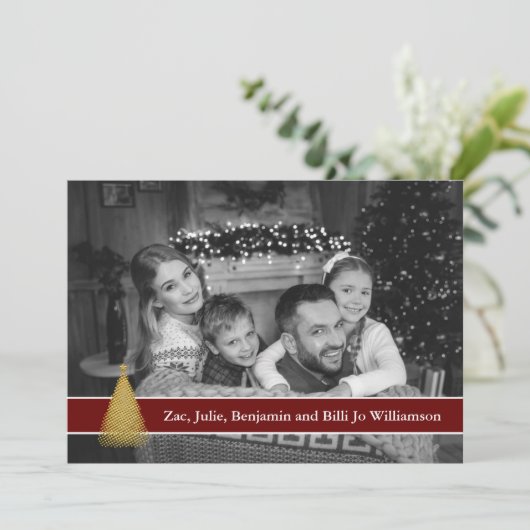 Auto Black and White Photo Gold-kerstboom Feestdagenkaart (Staand voorkant)