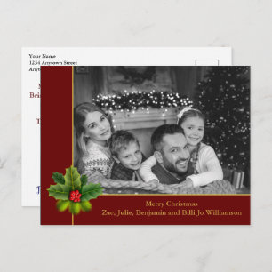 Auto Black and White Photo Holly Red Kerstmis Briefkaart