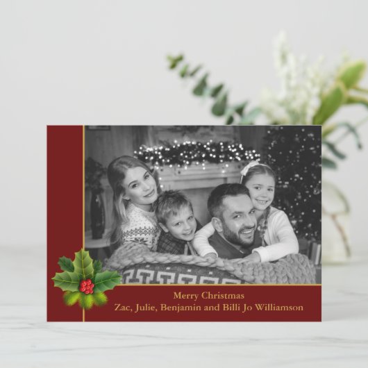 Auto Black and White Photo met Holly Lijst Photo Feestdagenkaart (Staand voorkant)