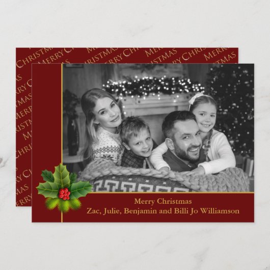 Auto Black and White Photo met Holly Lijst Photo Feestdagenkaart (Voorkant / Achterkant)