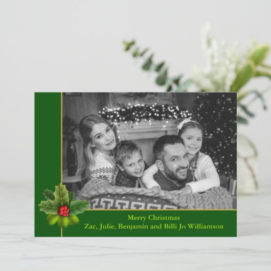 Auto Black and White Photo met Holly Lijst Photo Feestdagenkaart (Staand voorkant)