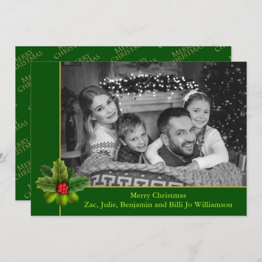 Auto Black and White Photo met Holly Lijst Photo Feestdagenkaart (Voorkant / Achterkant)