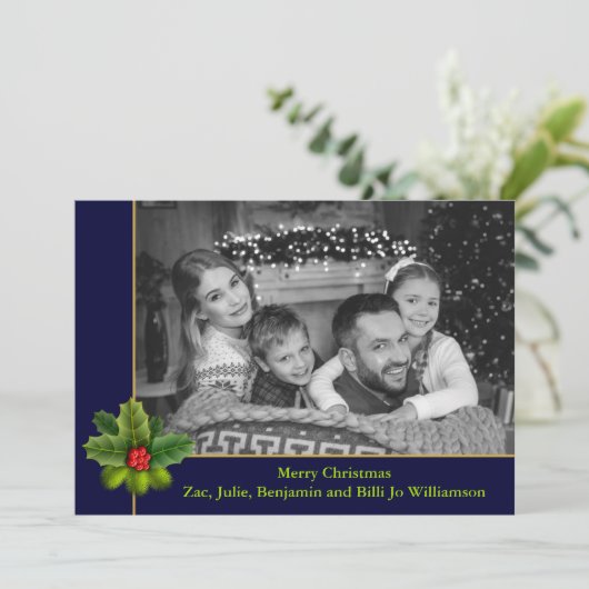 Auto Black and White Photo met Holly Lijst Photo Feestdagenkaart (Staand voorkant)