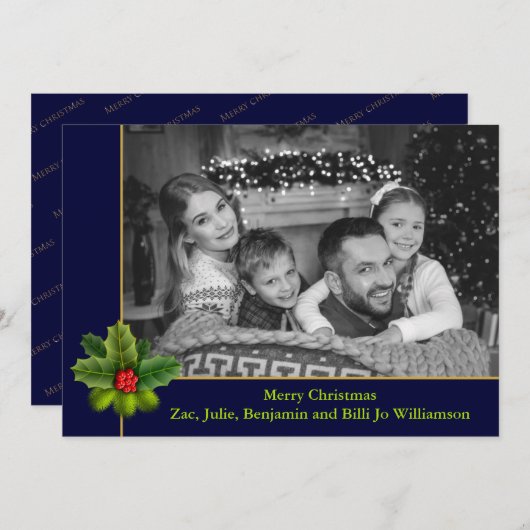 Auto Black and White Photo met Holly Lijst Photo Feestdagenkaart (Voorkant / Achterkant)