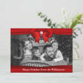 Auto Black and White Photo Red Ribbon Diamond Feestdagenkaart (Staand voorkant)