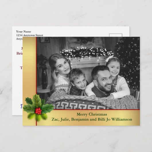 Auto Black en White Photo Gold Lijst Kerstmis Briefkaart (Voorkant / Achterkant)