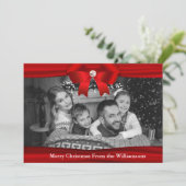 Auto Black en White Photo Red Ribbon Lijst Feestdagenkaart (Staand voorkant)