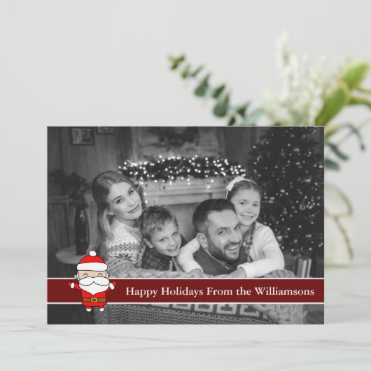 Auto Black en White Prettige feestdagen Cute Santa Feestdagenkaart (Staand voorkant)