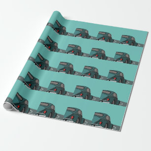 Auto Blauw Klassieke Auto Verjaardag Cadeaupapier