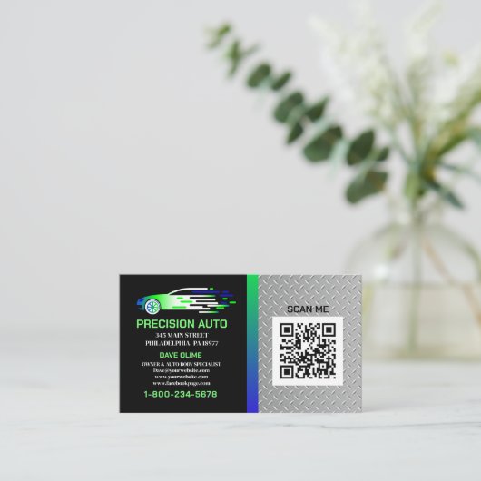 Auto Body Custom Paint Detailing Collison QR-code Visitekaartje (Staand voorkant)