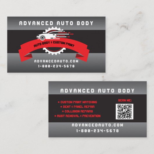 Auto Body Custom Paint Detailing Collison QR-code Visitekaartje (Voorkant / Achterkant)