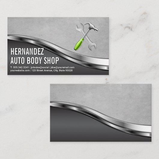 Auto Body Garage Winkelen | Mechanisch gereedschap Visitekaartje (Voorkant / Achterkant)