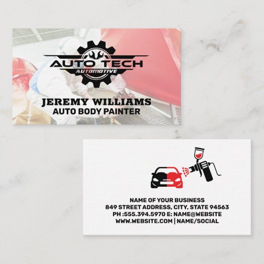 Auto Body Paint Shop | Auto Tech Logo Visitekaartje (Voorkant / Achterkant)