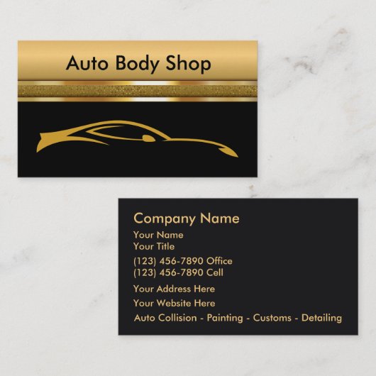 Auto Body Shop Black en Golden Visitekaartjes (Voorkant / Achterkant)