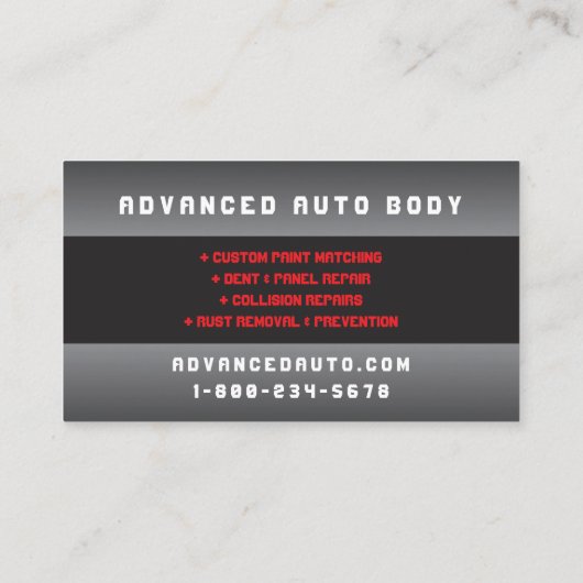 Auto Body Work Custom Car Paint Detailing Collison Visitekaartje (Achterkant)