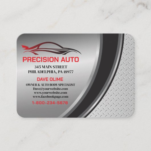Auto Body Work Custom Car Paint Detailing Collison Visitekaartje (Voorkant)