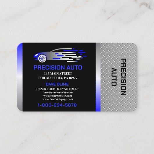 Auto Body Work Custom Car Paint Detailing Collison Visitekaartje (Voorkant)