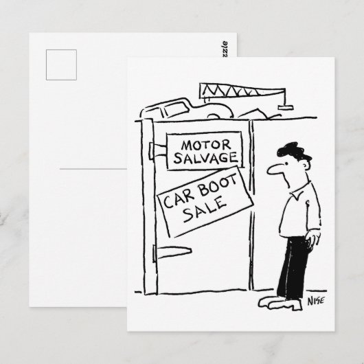 Auto Boot Sale bij Scrapyard Cartoon Briefkaart (Voorkant / Achterkant)