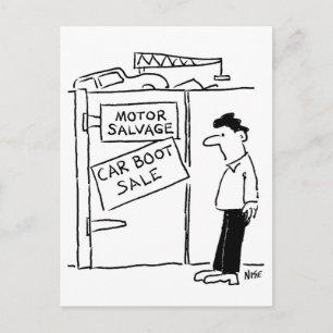 Auto Boot Sale bij Scrapyard Cartoon Briefkaart