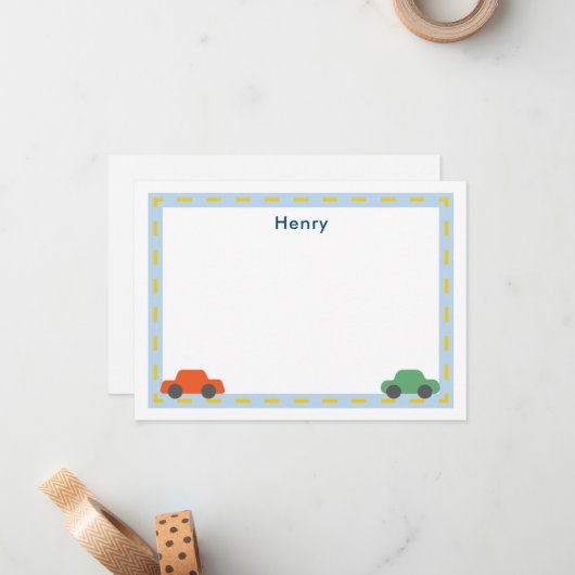 Auto-briefkaarten van kinderen notitiekaartje (Voorkant / Achterkant in situ)