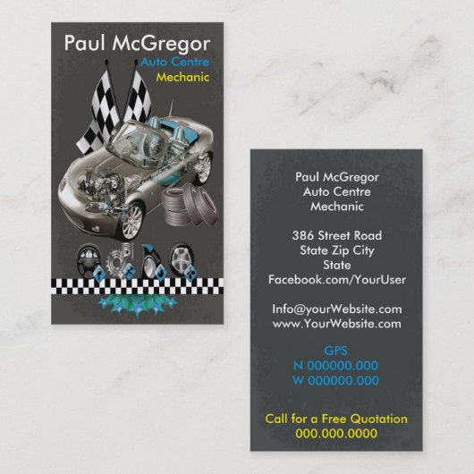 Auto Centre / Mechanic Business Card Visitekaartje (Voorkant / Achterkant)