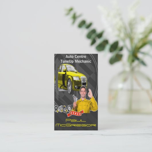 Auto Centre  - TuneUp Mechanic Business Card Visitekaartje (Staand voorkant)