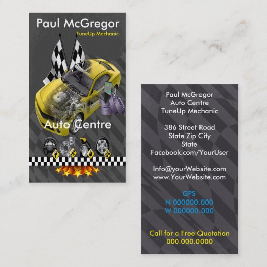 Auto Centre / TuneUp Mechanic Business Card Visitekaartje (Voorkant / Achterkant)