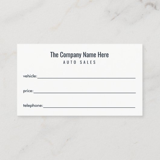 Auto Dealership-Auto Sales Associate Visitekaartje (Achterkant)