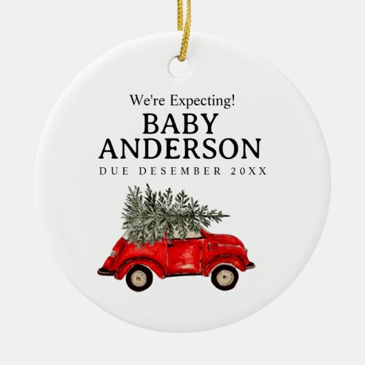 Auto dennenboom we verwachten ouders ornament (Voorkant)