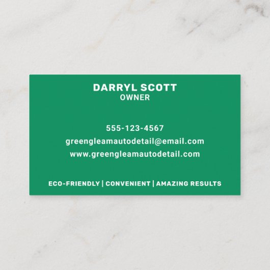 Auto Detail Auto Wassen Valeting Eco Green Visitekaartje (Achterkant)