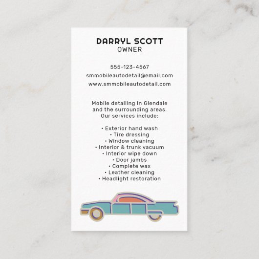 Auto Detail Auto Wassen Valeting Retro Visitekaartje (Achterkant)