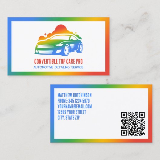 Auto Detail Kleurrijke Custom QR Visitekaartje (Voorkant / Achterkant)